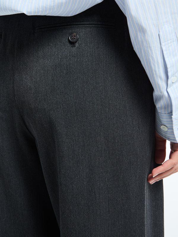 Stoy Double Pleated Wide Slacks In Charcoal Grey