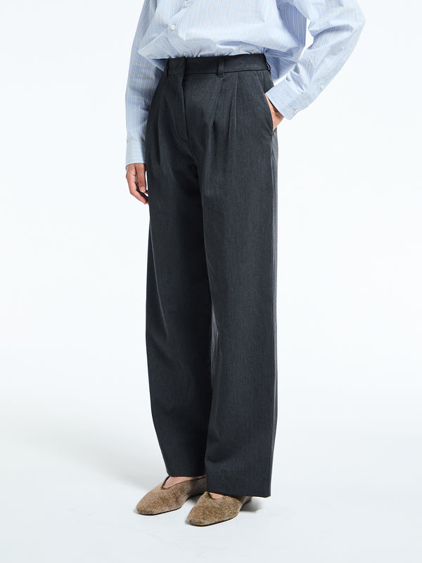stoy Double Pleated Wide Slacks in Charcoal Grey
