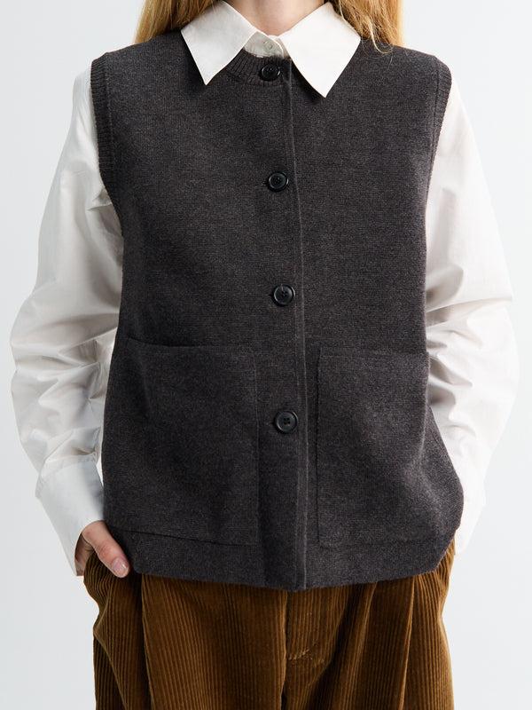 Stoy Elva Vest In Dark Brown Melange