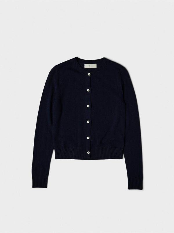 Stoy Essential Crewneck Knit Cardigan In Dark Navy