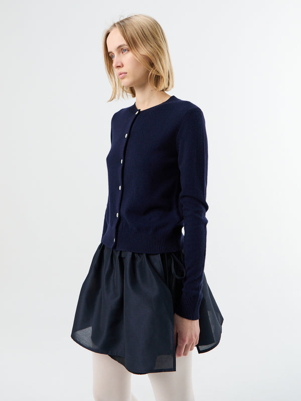 Stoy Essential Crewneck Knit Cardigan In Dark Navy