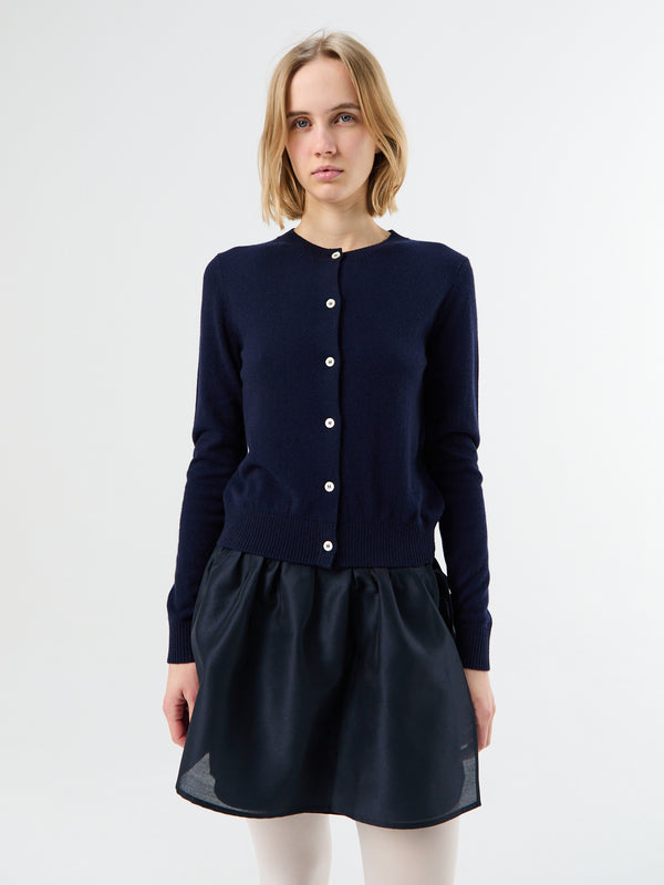 Stoy Essential Crewneck Knit Cardigan In Dark Navy