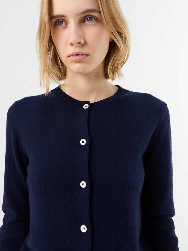 stoy Essential Crewneck Knit Cardigan in Dark Navy