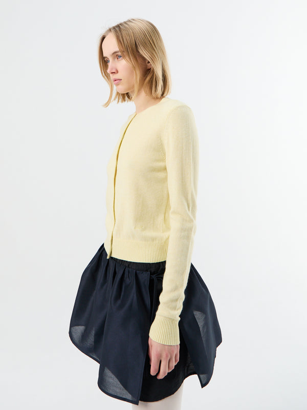 Stoy Essential Crewneck Knit Cardigan In Lemon