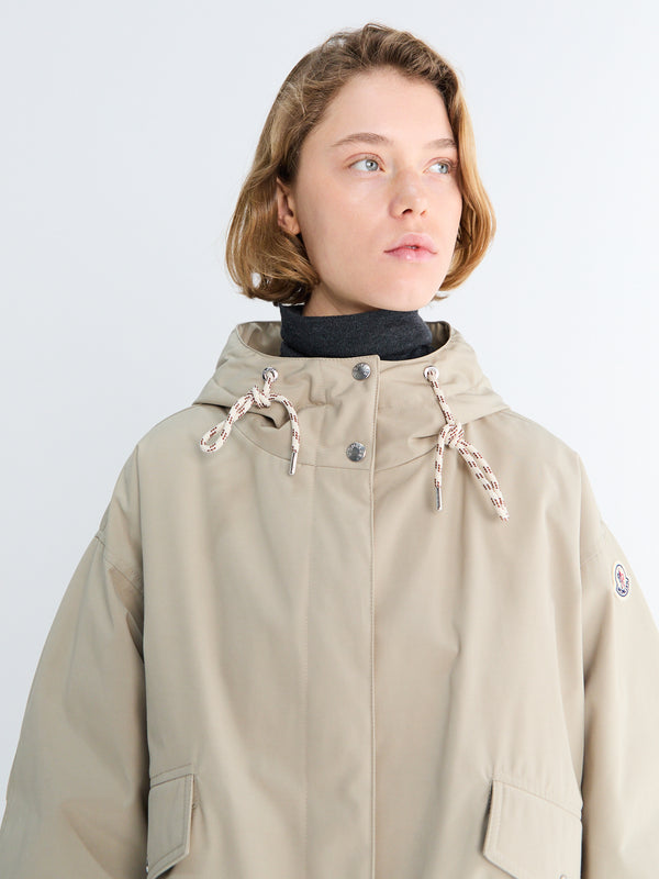 Stoy Eucalyptus Hooded Short Down Jacket In Beige