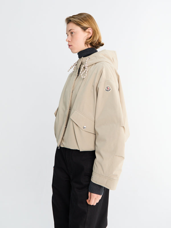 Stoy Eucalyptus Hooded Short Down Jacket In Beige