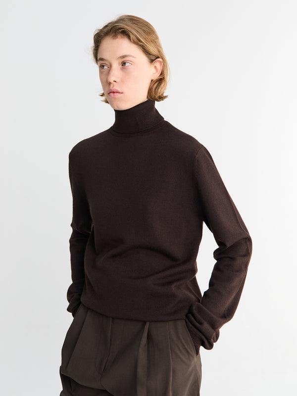 Stoy Eve Thin Turtleneck Sweater In Dark Brown