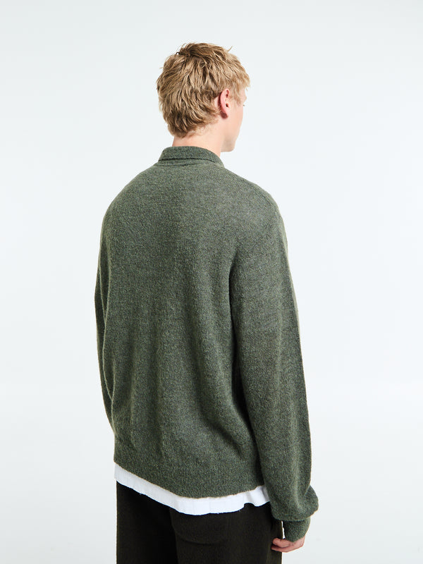 Stoy Evening Polo In Moss Green Fuzzy Alpaca