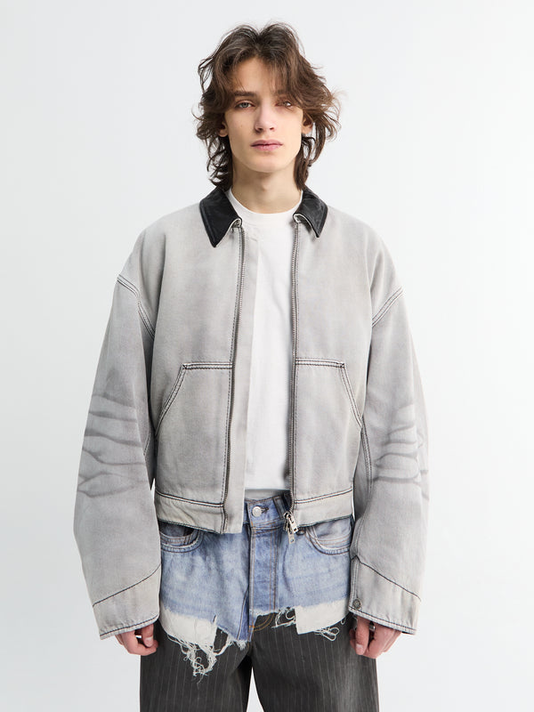 stoy Faded Denim Jacket in White and Black