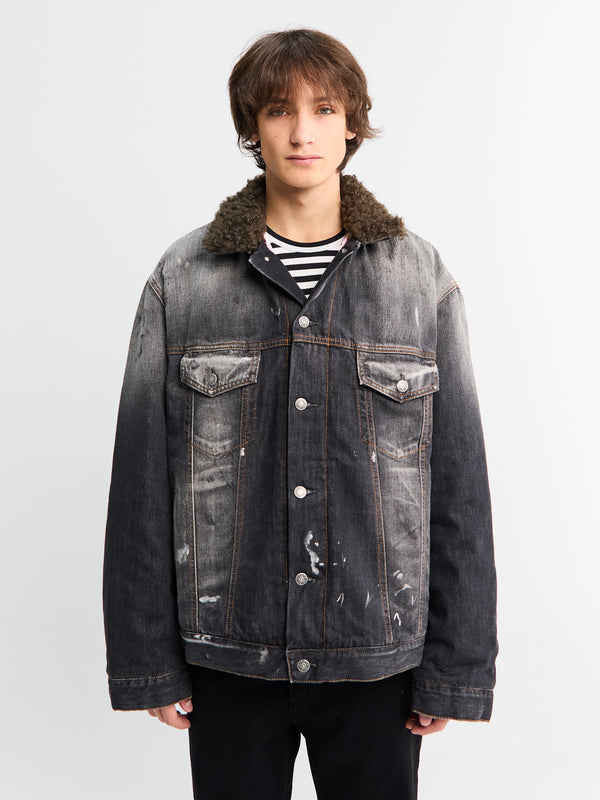 Stoy Faux Fur Trimmed Denim Jacket In Black