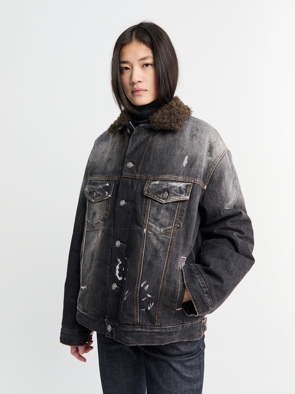 Stoy Faux Fur Trimmed Denim Jacket In Black