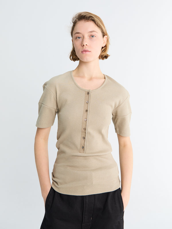 Stoy Fitted Henley T-shirt In Sage