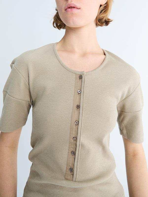 Stoy Fitted Henley T-shirt In Sage
