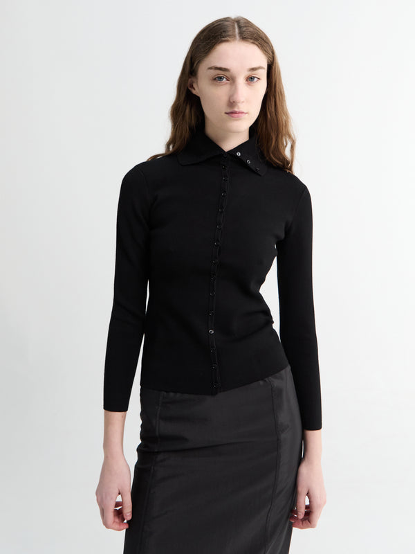 Stoy Fitted Polo Cardigan In Black