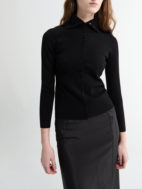 stoy Fitted Polo Cardigan in Black