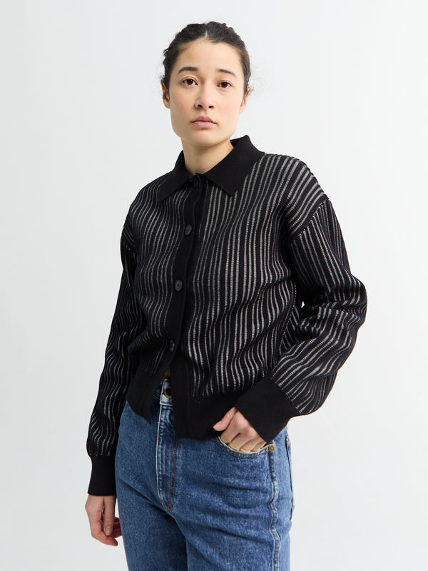 Stoy Form Cardigan In Black Stripe