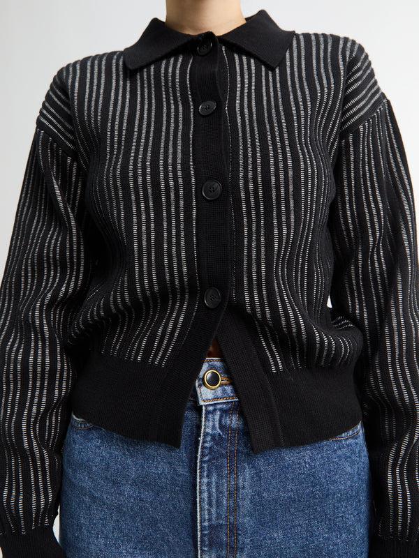 Stoy Form Cardigan In Black Stripe