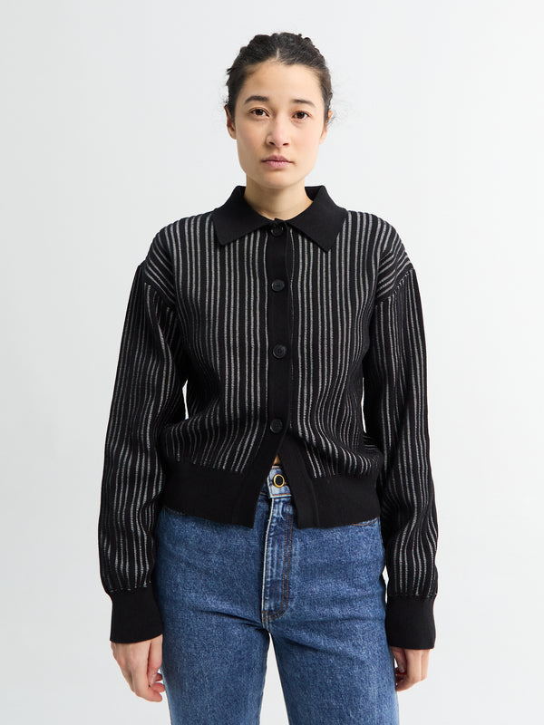 stoy Form Cardigan in Black Stripe