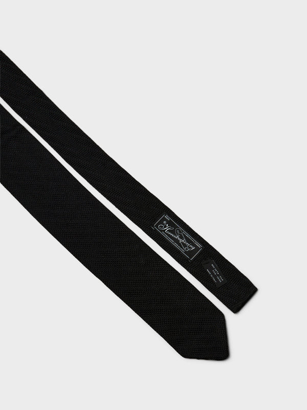 stoy Formal Tie in Black Knitted Stripe