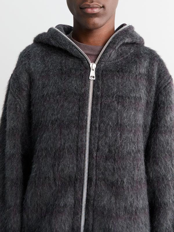 Stoy Full Zip Hood In Fuzzed Plum Check Hairy Wool
