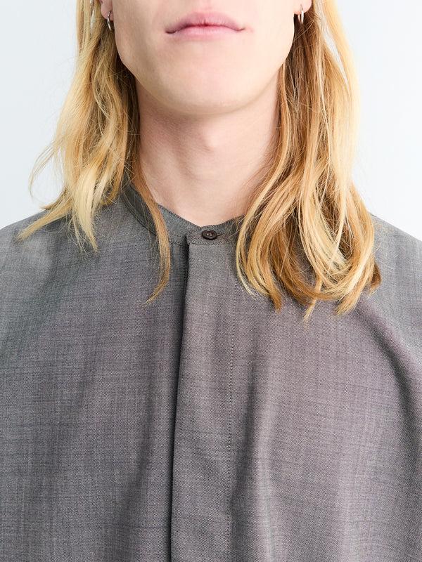 Stoy Grandad Collar Shirt In Warm Grey