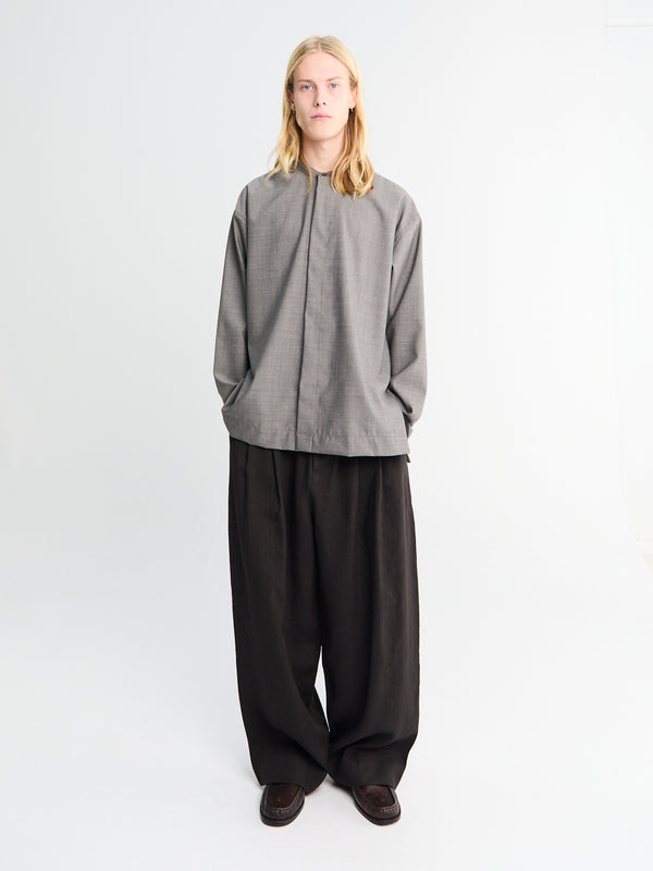 Stoy Grandad Collar Shirt In Warm Grey