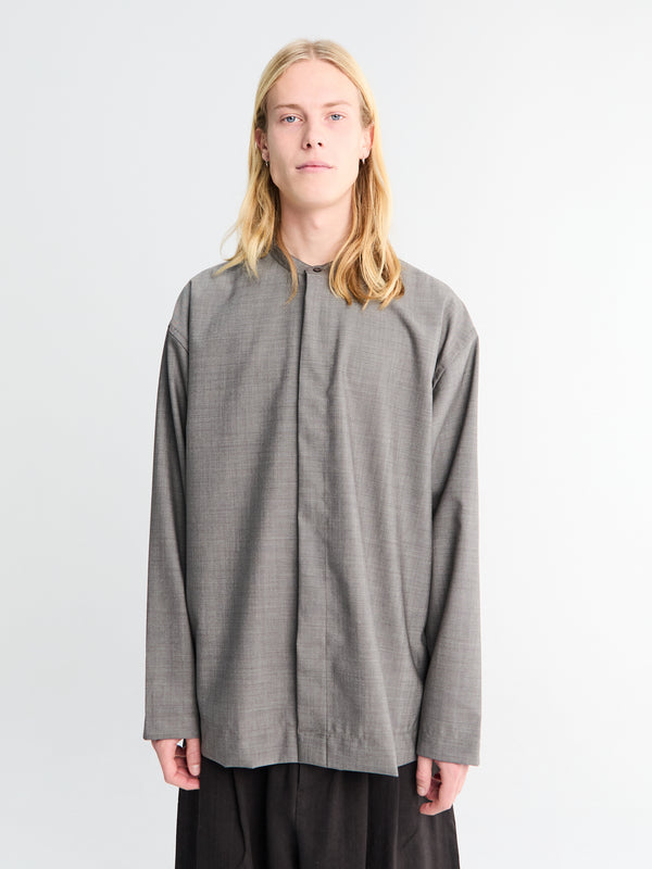 stoy Grandad Collar Shirt in Warm Grey