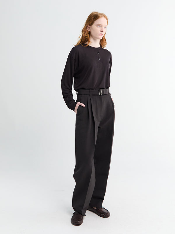 Stoy Henley Long Sleeve Top In Black Grape