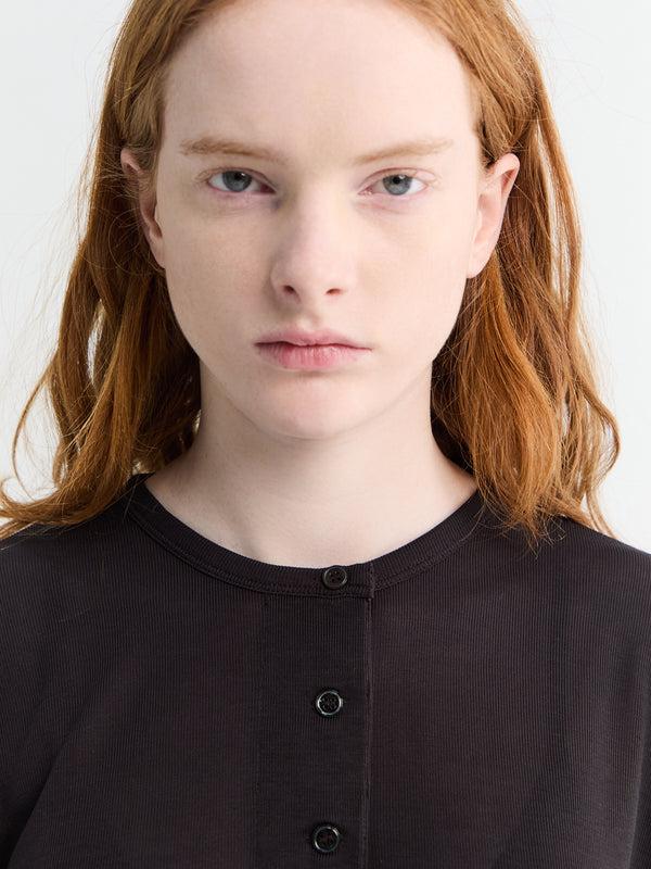 Stoy Henley Long Sleeve Top In Black Grape