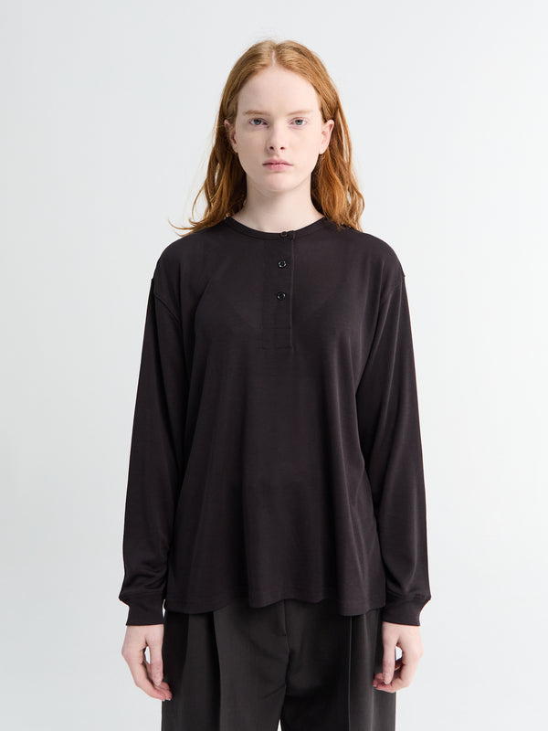 stoy Henley Long Sleeve Top in Black Grape