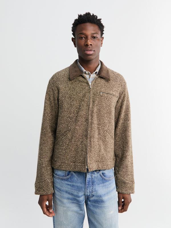 stoy Homespun Tweed Zip Blouson in Brown