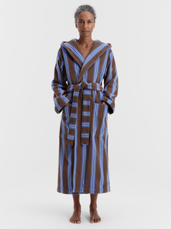 Stoy Hooded Bathrobe In Chestnut Stripes