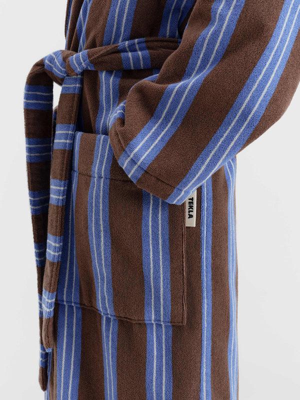 Stoy Hooded Bathrobe In Chestnut Stripes