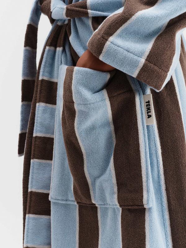 Stoy Hooded Bathrobe In Cocoa Stripes