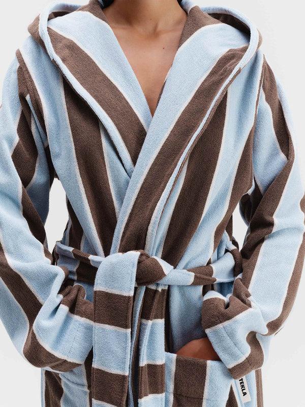 Stoy Hooded Bathrobe In Cocoa Stripes