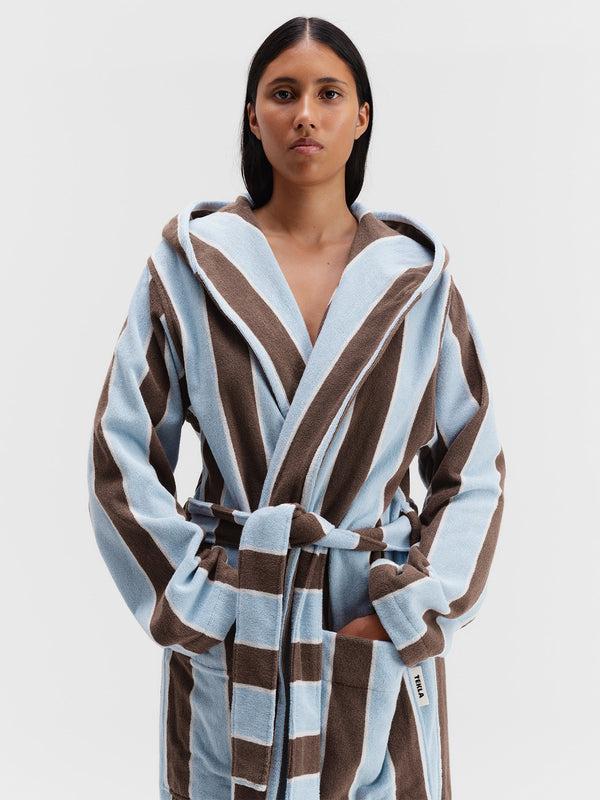 Stoy Hooded Bathrobe In Cocoa Stripes