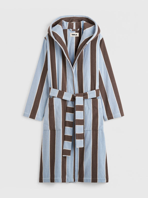 stoy Hooded Bathrobe in Cocoa Stripes