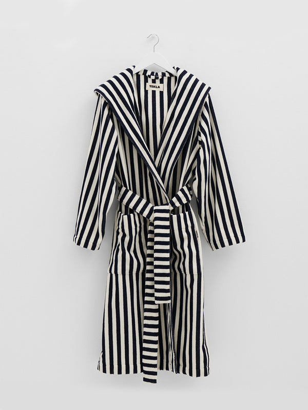 stoy Hooded Bathrobe in Humbug Stripes