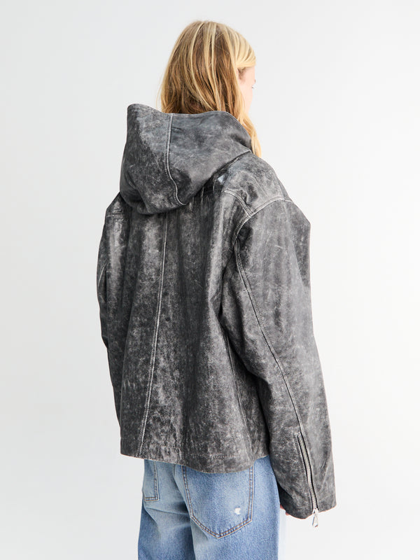 Stoy Hooded Leather Jacket In Black