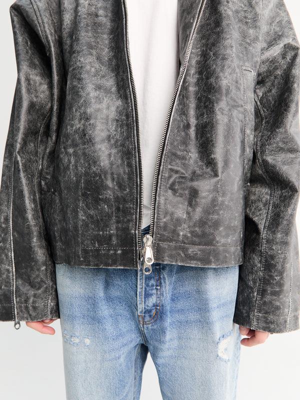 Stoy Hooded Leather Jacket In Black