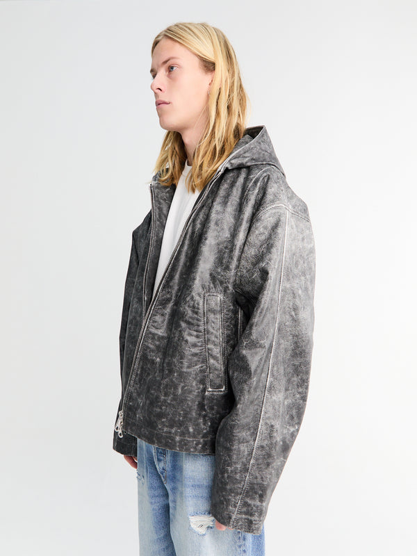 Stoy Hooded Leather Jacket In Black