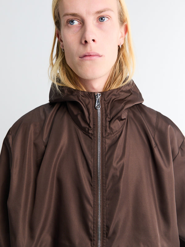 Stoy Hooded Nylon Windbreaker In Brown