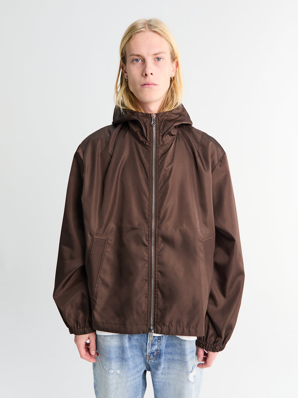 stoy Hooded Nylon Windbreaker in Brown