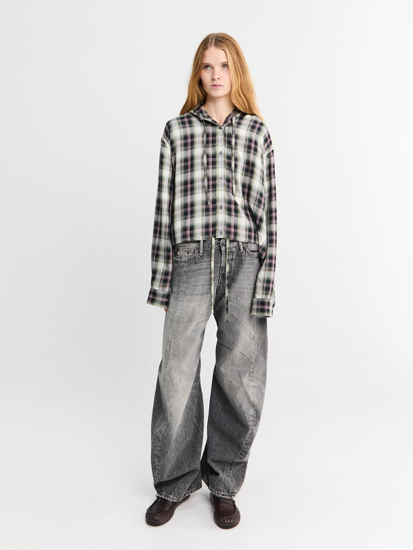 Stoy Hooded Overshirt In Black And Green