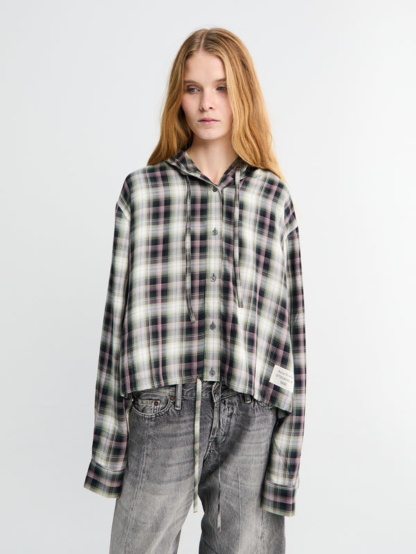 stoy Hooded Overshirt in Black and Green