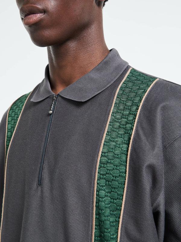 Stoy Lace Long-sleeve Zip Polo In Charcoal