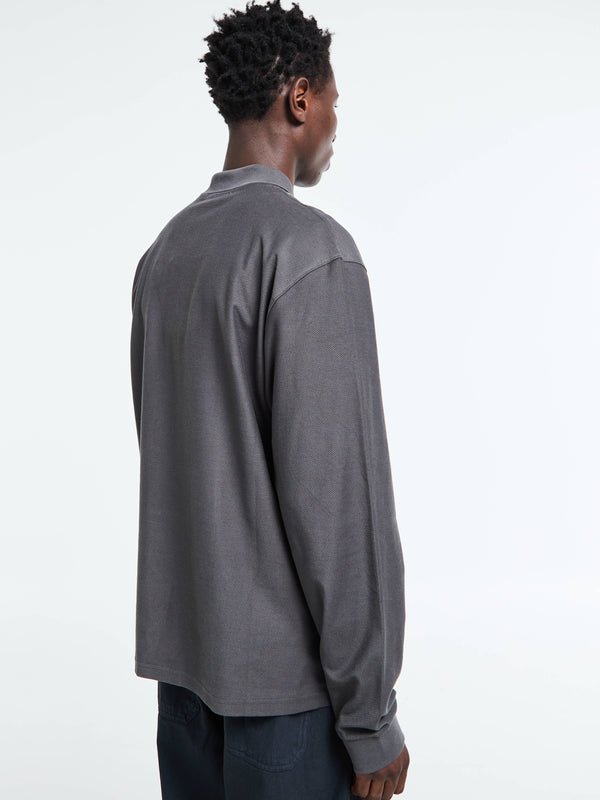 Stoy Lace Long-sleeve Zip Polo In Charcoal