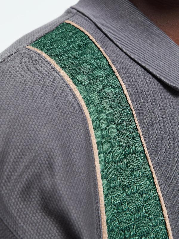 Stoy Lace Long-sleeve Zip Polo In Charcoal