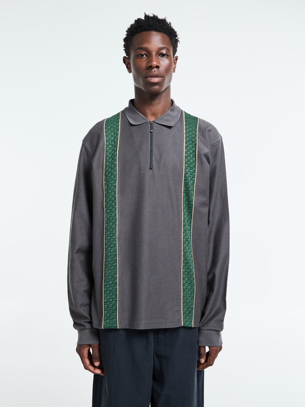 stoy Lace Long-sleeve Zip Polo in Charcoal