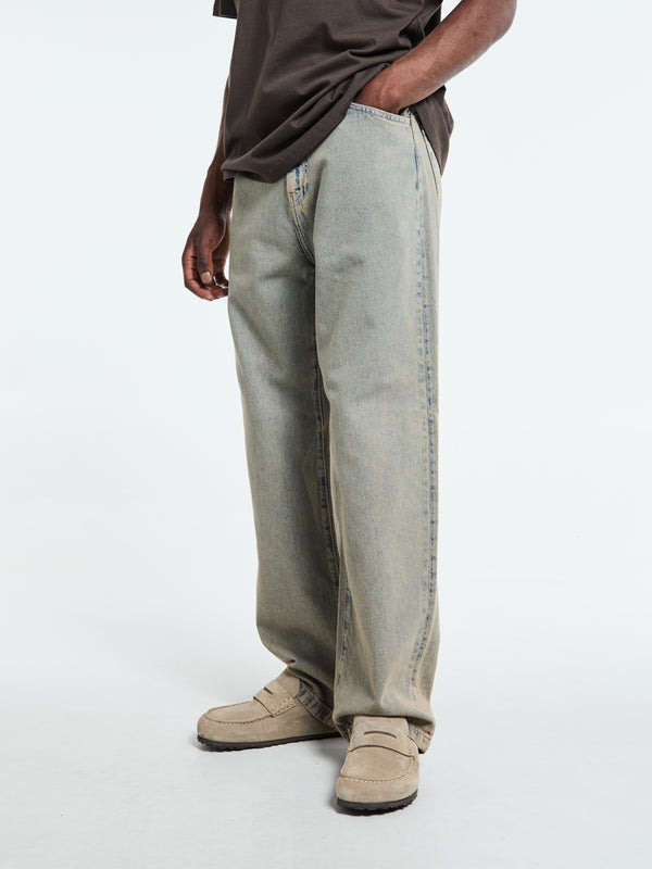 stoy Landon Pants in Blue and Leather Garment Dyed